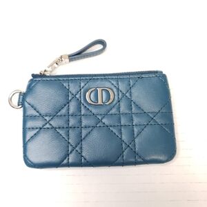 Authentic Dior Blue Quilted Lambskin Coin Purse, Card Mini Wallet 227-100525